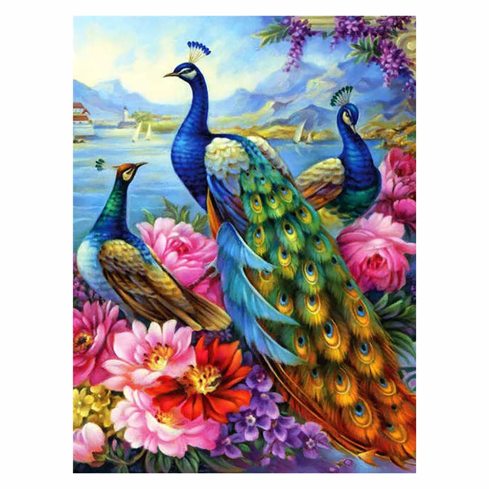

5D Diamond Painting Street Full Square Round Diamond PEACOCK FAMILY Embroidery Picture Home Decoration