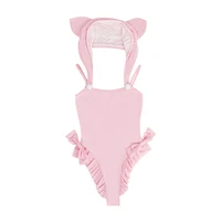 kawaii one piece swimsuit women slimming swimwear pink 2022 high waist sexy anime cosplay bodysuit cat ear hooded bathing suit