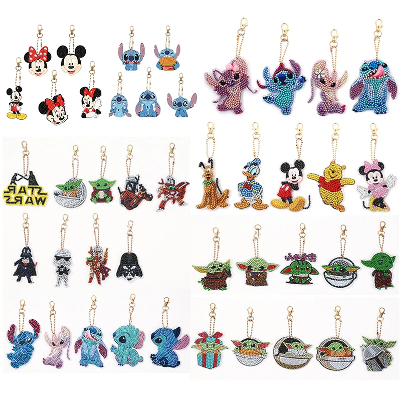 

Disney Cartoon Stitch DIY Diamond Painting Keychain Mickey Mouse DIY Diamond Mosaic Handmade Craft Keychain Keyring Pendant Gift