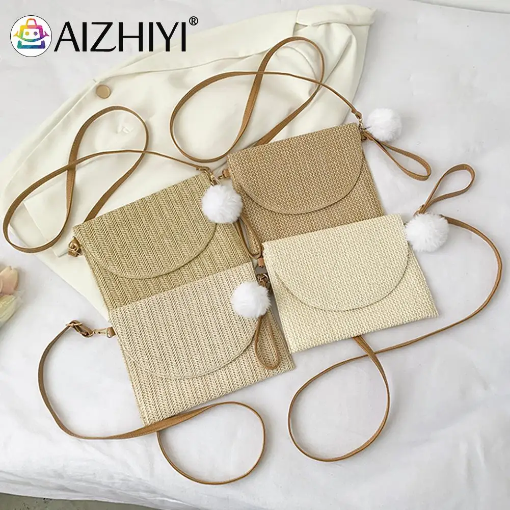 

Women Hand-woven Straw Crossbody Bag Summer Beach Envelope Purse Wallet Hand-woven Shoulder Crossbody Handbag for Women