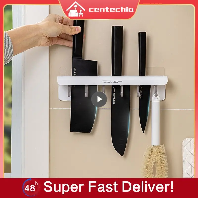 

Removable Knife Seat With Hook Storage Rack Punch-free Wall-mounted Kitchen Rack Kitchen Shelf Knife Slot Household Knife Holder