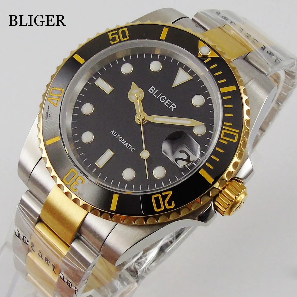 BLIGER-Reloj de dos tonos para hombre, pulsera de cristal de zafiro NH35 MIYOTA 8215 PT5000 con movimiento, correa de ostra, 40mm