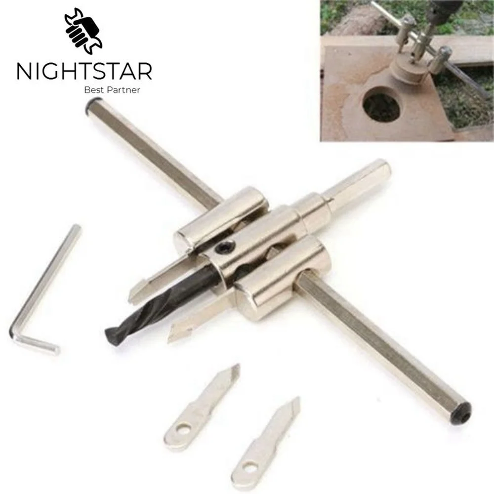 Juego de cortadoras de agujeros circulares ajustables para carpintería, aleación de 120mm/200mm/300mm, herramientas de brocas de sierra de Metal para madera