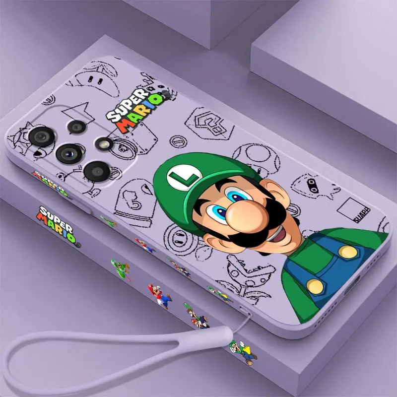 

Cut Cartoon Super Mario Art Phone Case For Samsung A53 A52 S A33 A32 A51 A71 A21S A13 A73 A50 A72 A23 A12 5G Liquid Left Rope