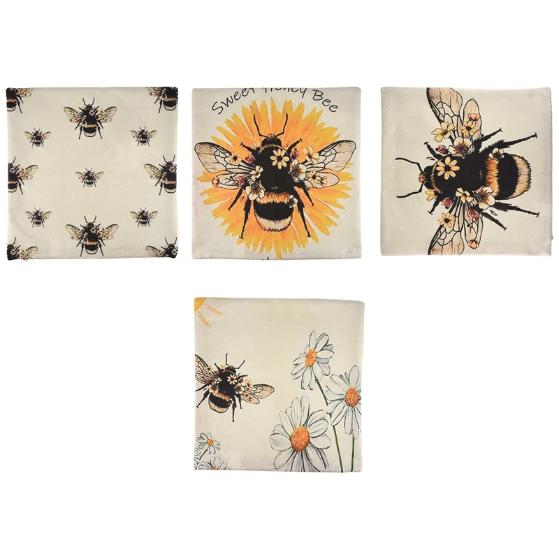 

Big Deal Bee Pillow Covers 18X18 Set Of 4 Cushion Covers Farmhouse Throw Pillows Case Spring Home Decorations For Couch Decor