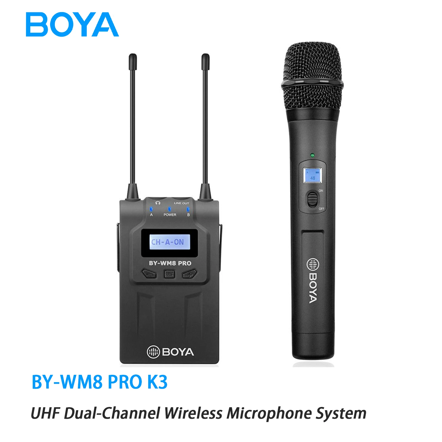 

BOYA BY-WM8 PRO K3 UHF Dual-Channel Condenser Wireless Handheld Microphone for PC Smartphone Camera Interview Streaming Youtube