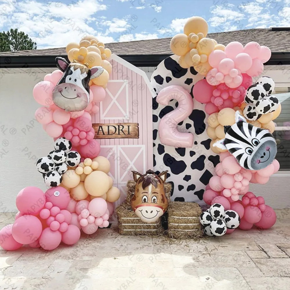 

1 SET Farm Animal HorseTheme 32inch Pink Yellow Number Baby 1-9th Cute Cow Birthday Party Shower Arch Garland Kit Decors Supply
