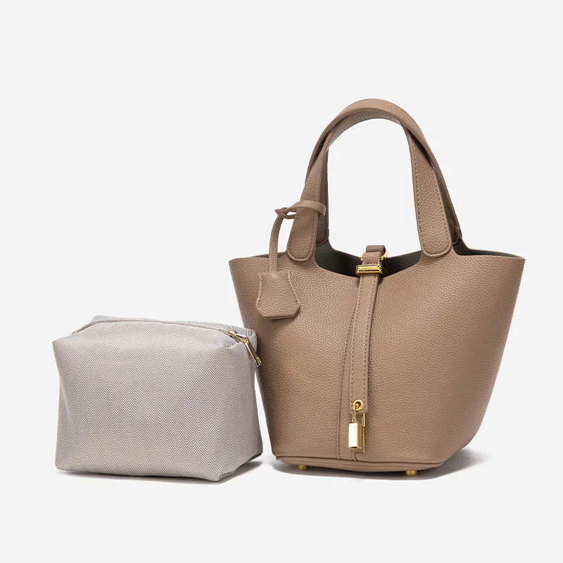 

2022 mother and son vegetable basket female bag Lychee print versatile handbag commuting simple bucket bag female