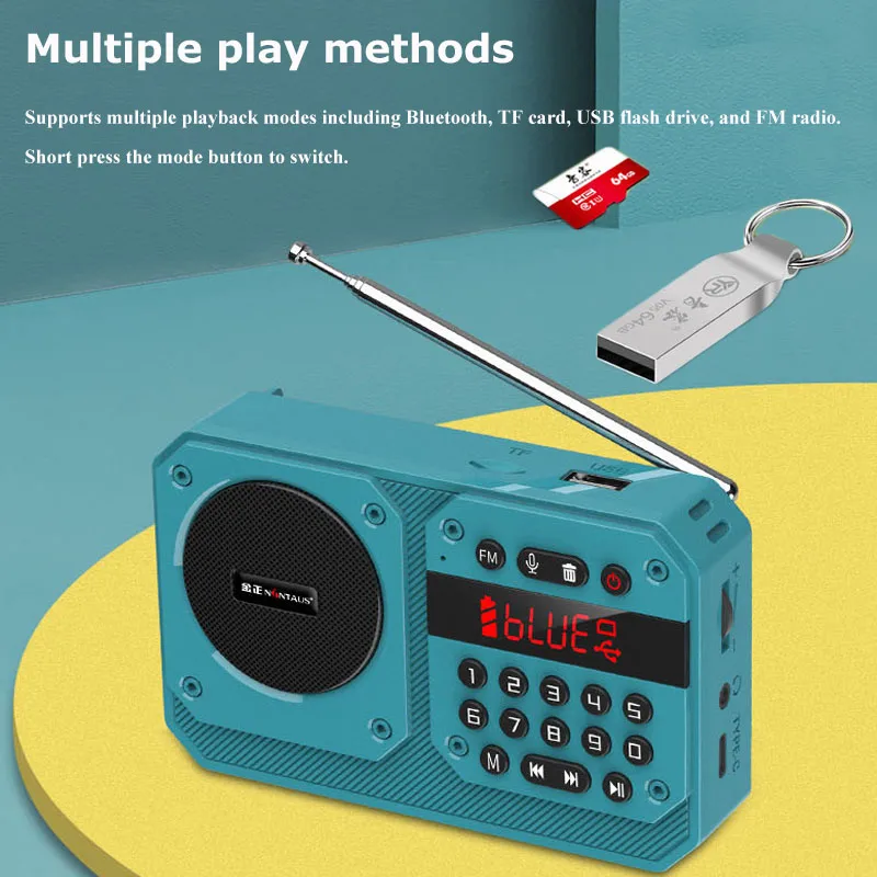 Фото Mini Portable FM Radio High Sensitivity Radios Receiver Wireless Hifi  Bluetooth Speaker with Mic Support Recording TF USB Play №5
