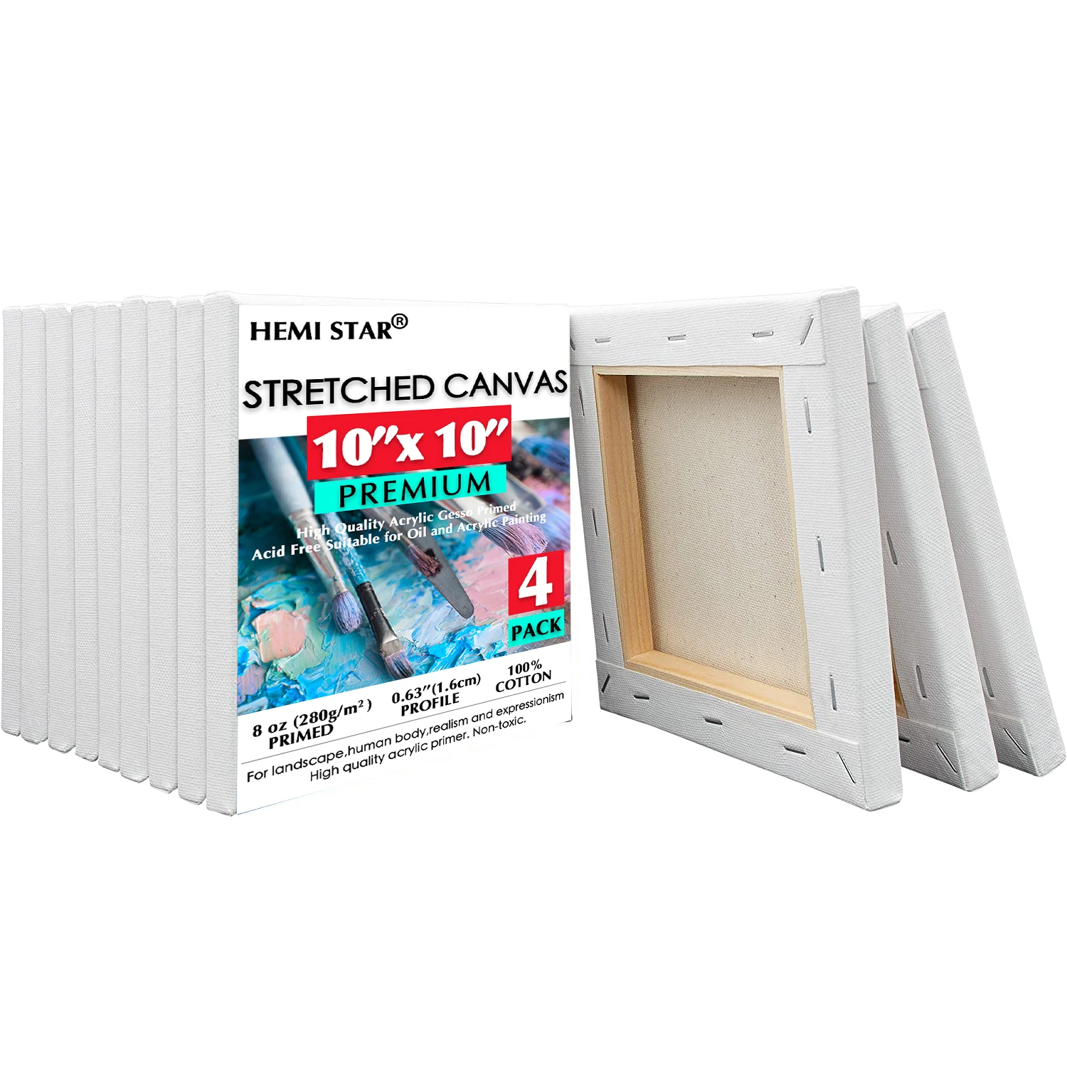 

Stretched Canvas for Painting Set of 4, Primed White Canvas Panels for Acrylic, Oil, Other Wet or Dry Art Media, for Artists