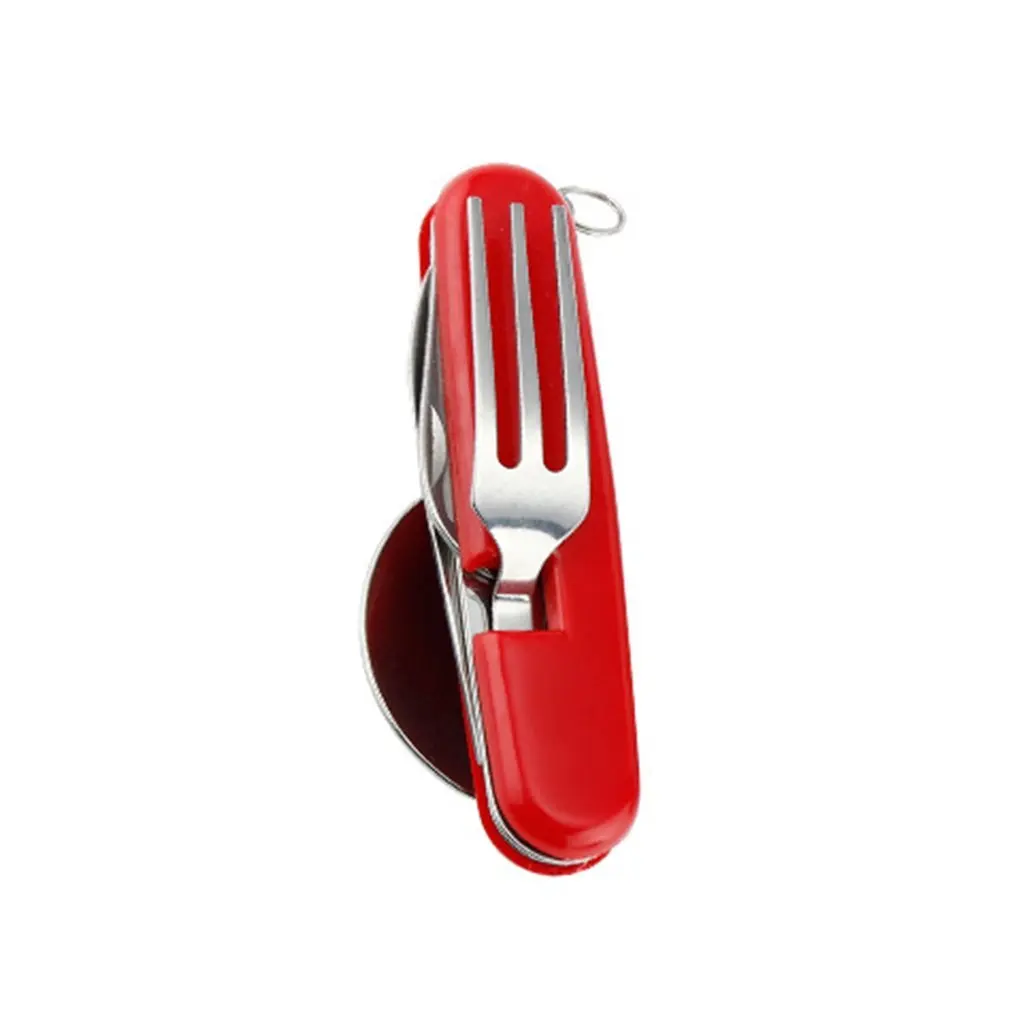 

4 in 1 Multifunctional Outdoor Tableware Stainless Steel Foldable Fork Spoon Knife Picnic Camping Hiking Travelling Dinnerware