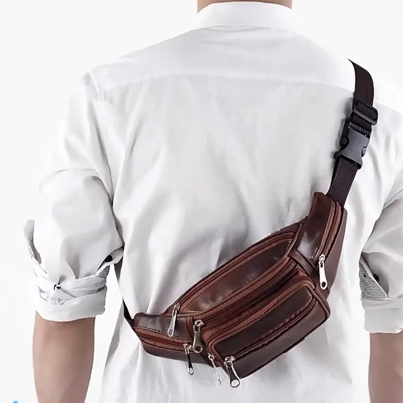 Real Cowhide Men's Waist Bag Soft Genuine Leather Fanny Pack Single Shoulder Chest Bags Fashion Sports Travel Satchel Pouch Gift