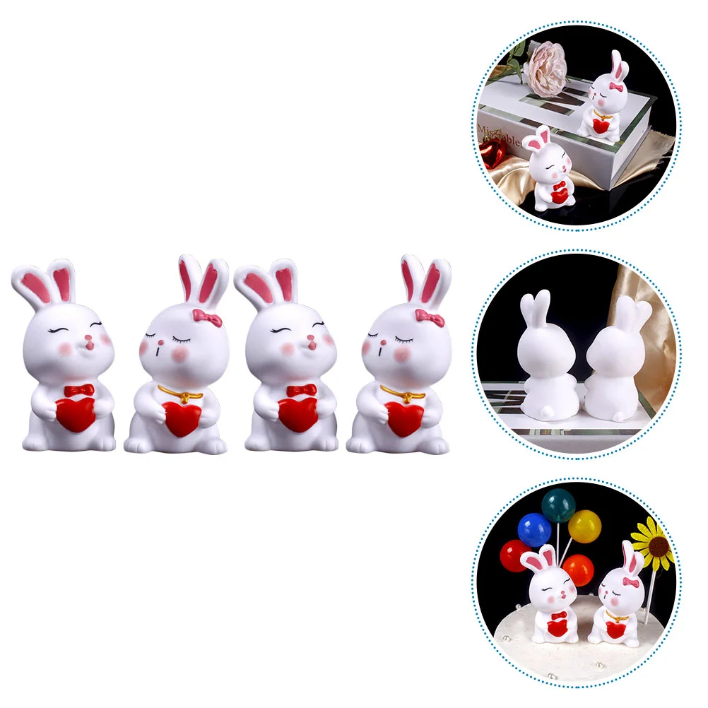 

4Pcs Bunny Decor Bunny Table Decor Valentine's Day Bunny Rabbit Figurine Statue Table Decorative Bunny for Cake Decor