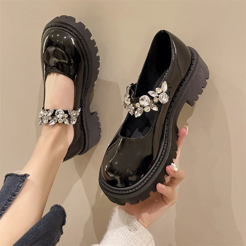

Flat Black Shoes For Women Oxfords Female Footwear Clogs Platform Leather Dress New Creepers Nurse Summer Rubber Cotton Fabric M