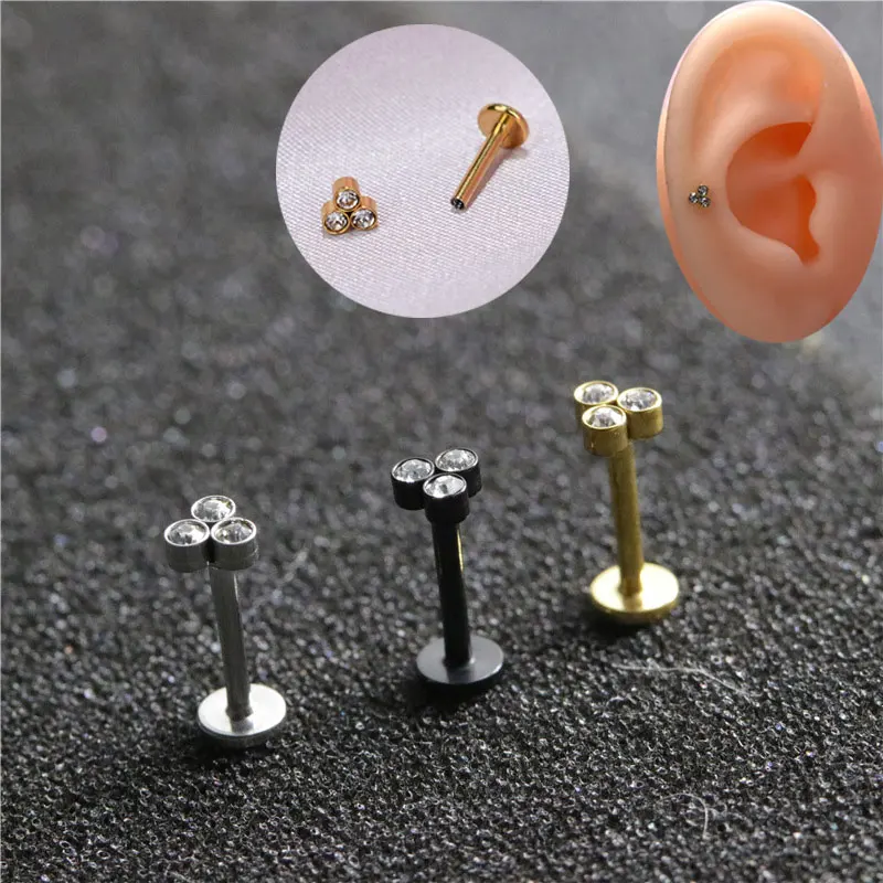 

1Piece Stainless Steel Lip Labret Piercing Crystal Zircon Ball Bee Lip Stud Helix Tragus Conch Piercing Cartilage Earrings 6/8mm