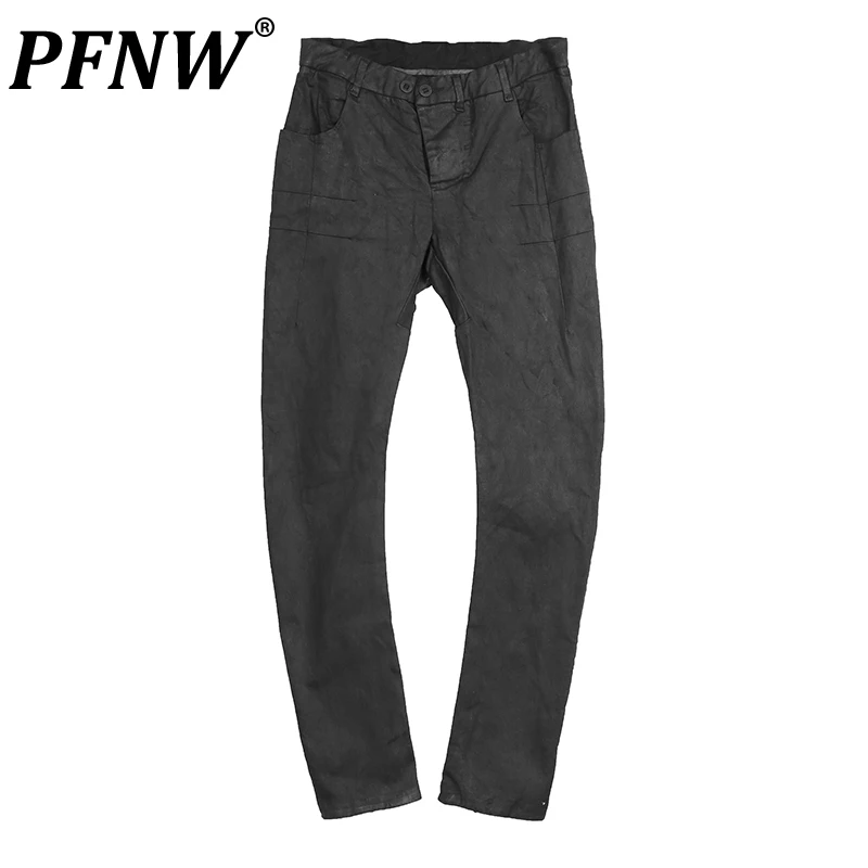 

PFNW Niche Band Design Coating Used Machete Pants Waxed Denim Pants Darkwear Style Tide Fashion Avant Garde Jeans 12A4619