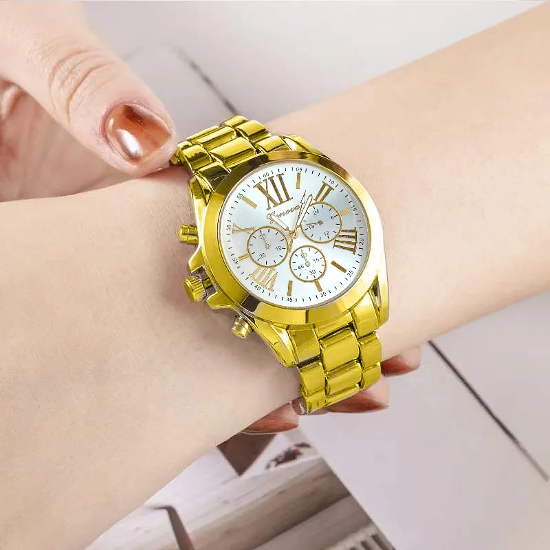 

Relogio Feminino GENEVA Watch Women Luxury Gold Watches Stainless Steel Band Analog Quartz Wristwatches Ladies Best Gifts