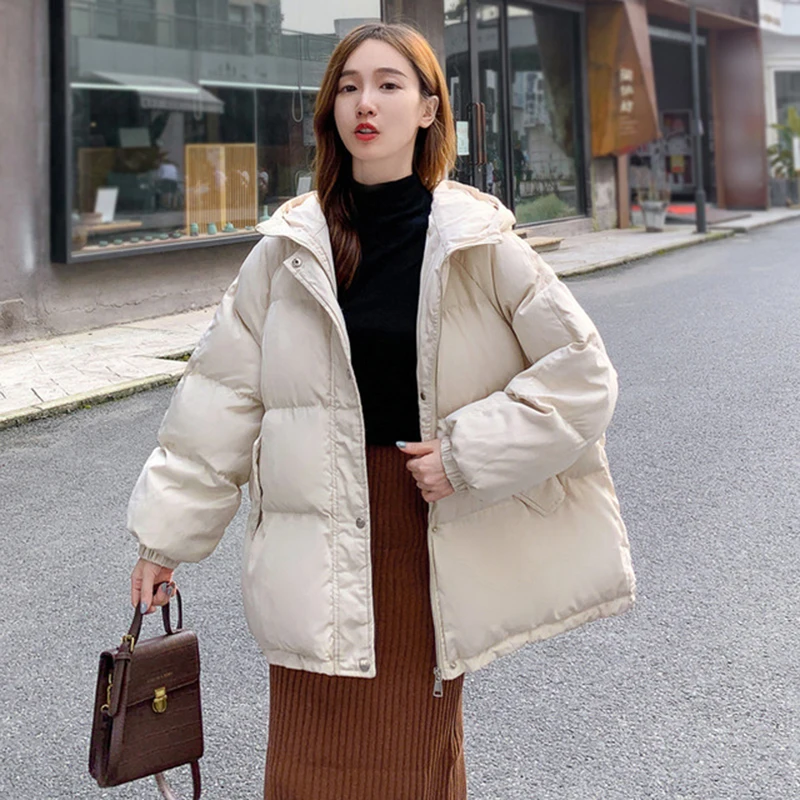 Solid Cotton Padded Jacket Women Korean Fashion Hooded Thicken Warm Jackets 2022 Winter Casual Blue Green Outwear Female Y938