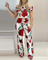 2022 spring and summer new womens top trousers printing two piece suit