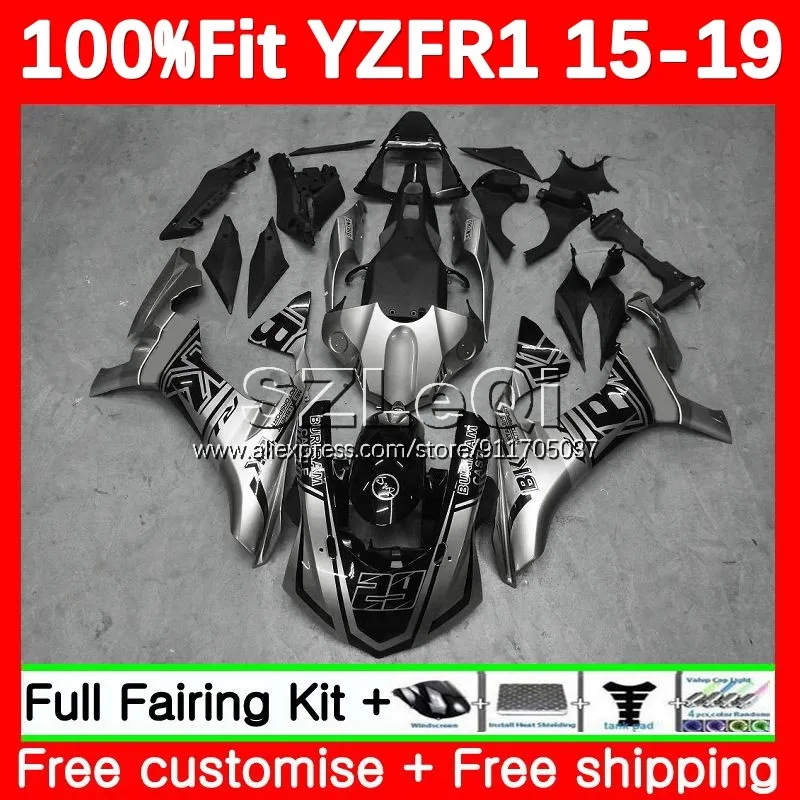 

silver black Injection Body For YAMAHA YZF R1 R 1 YZF1000 YZF-R1 YZFR1 15 16 17 18 19 2015 2016 2017 2018 2019 Fairing 135LQ.6