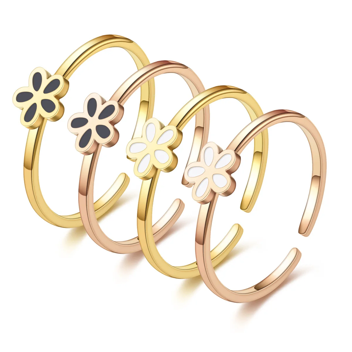 

AsJerlya 2022 New Little Daisy Flowers Titanium Steel Ring Female Fashion Stainless Steel Adjustable Ring For Women Men Jewelry