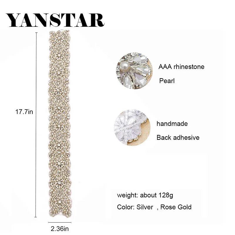 YANSTAR 5 шт. Стразы Аппликации железо для ремни свадебного платья серебро и Роза