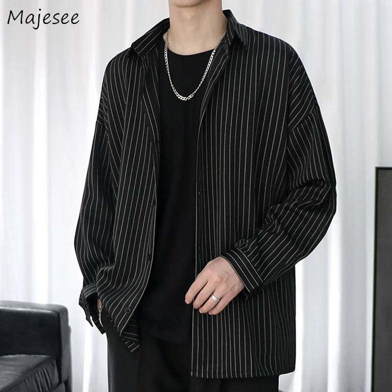 

Sets Men Gothic Striped Shirts Casual Pans T-shirts Spring Trendy Clothing Handsome Plus Size M-3XL All-match Bf Basic Classic