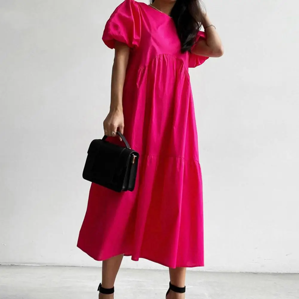 

Модное женское летнее платье А-силуэта, дышащее женское платье миди, однотонное женское платье