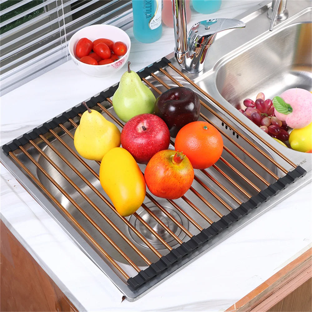 

Foldable Dish Drying Rack Stainless Drainer Over Sink Organizer Rack Tray Drainer Bathroom Gadgets Household Kitchen Tool Jeneey