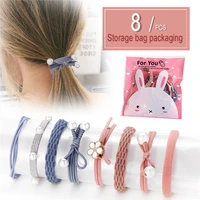 cute colorful pink black elastic hairbands for women girls hair band knot pearl headbands set fashion hair accessories hair rope