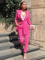 hot pink single breasted new design formal womens suit for work slim fit fashion casual sets official jacket blazer pants