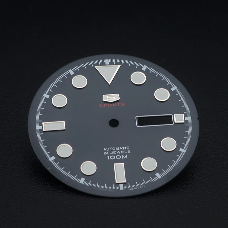 

35mm Black Watch Dial with C3 Green luminous For Seiko Watch Case Crown at 3.8H For NH36 7S26 4R36 Movement Watch Accessories