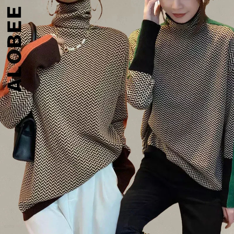 

Новый женский вязаный свитер Alobee с воротником-хомутом, милый мягкий женский свитер, базовый вязаный свитер с длинным рукавом, сексуальный п...