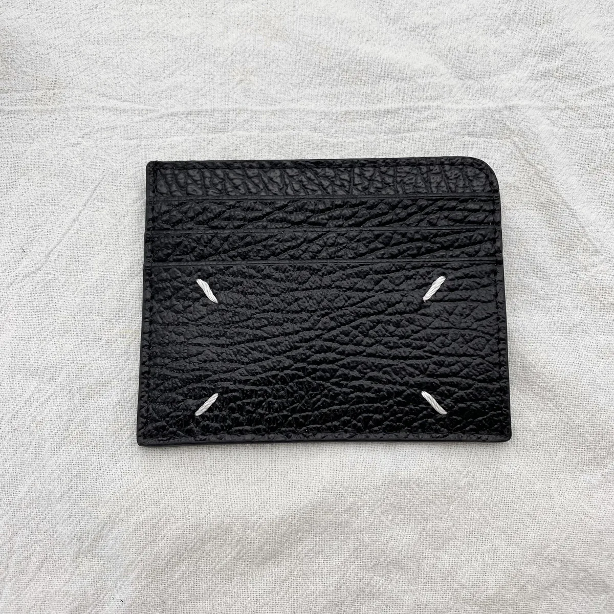 

Men's New Genuine Leather Four Corner Sewn Logo ID Card Clip Simple Black Fashion Card Bag Texture Zero Wallet