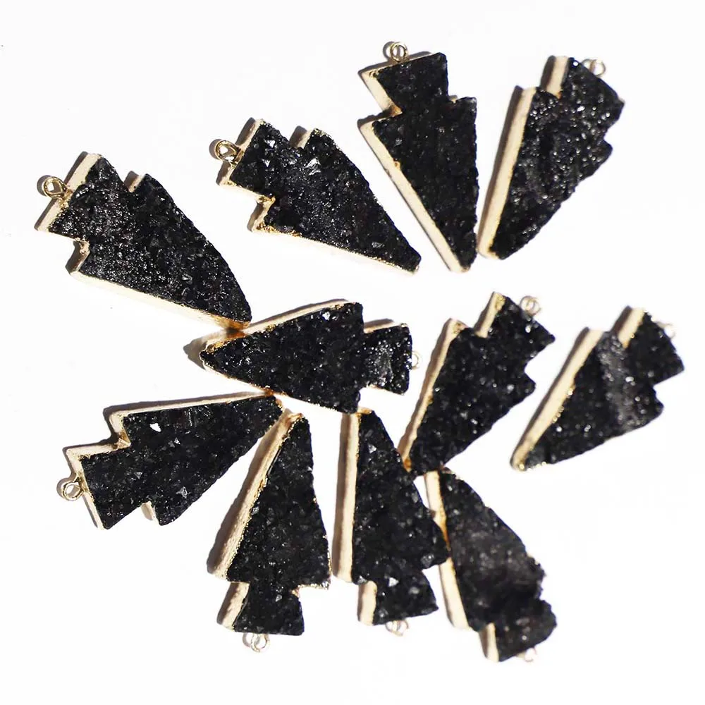 Free Shipping Natural Black Crystal Arrow Jade Necklace Pendant Single Hole Connector DIY Jewelry Accessories Wholesale 5Pcs/Lot