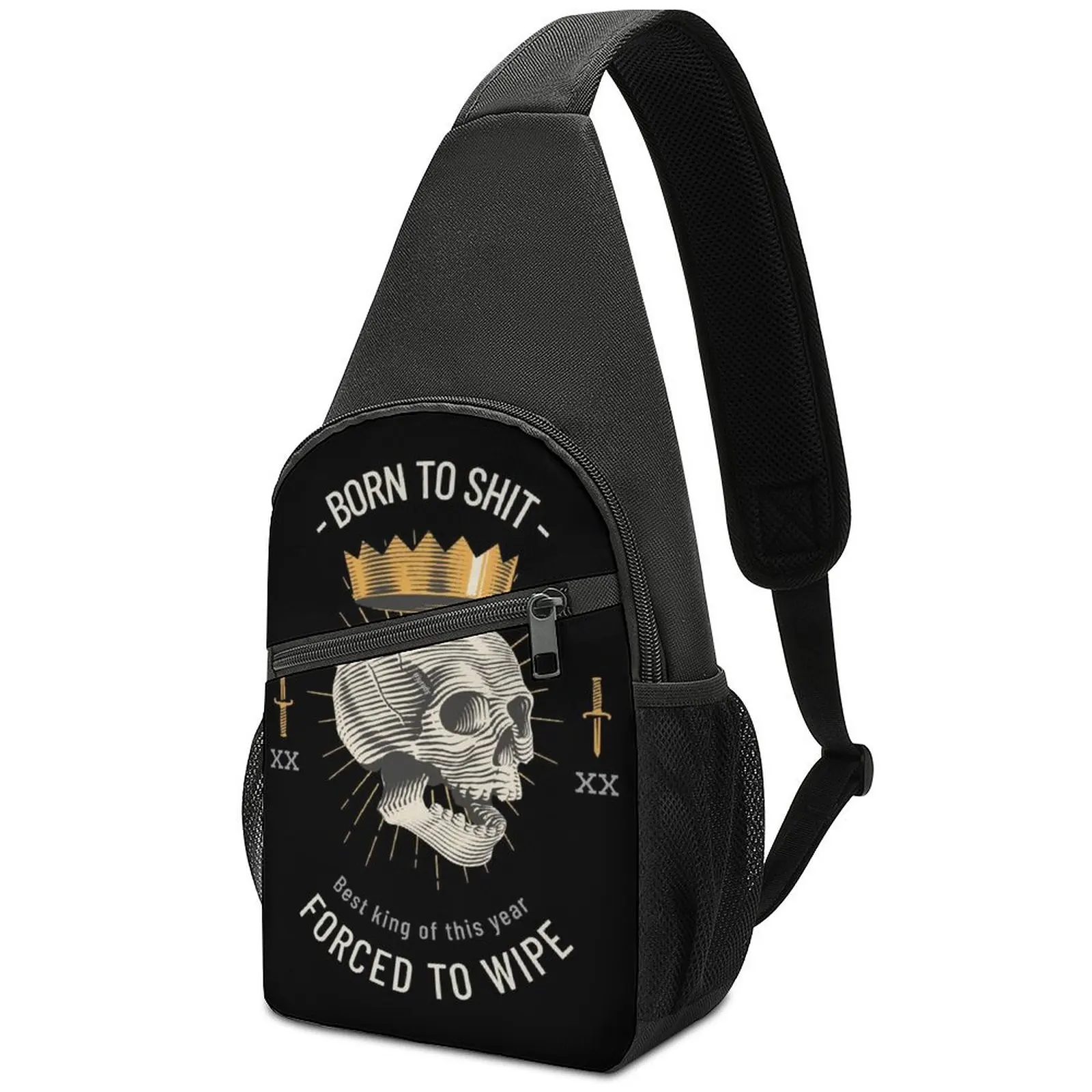 

Born To Shit Skull King Shoulder Bags Funny Words Fishing Chest Bag Men Trekking Designer Sling Bag Casual Phone Crossbody Bags