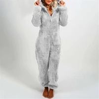 autumn winter cute fleece plush warm hooded pajamas women 2021 oversize bodysuit long sleeve loose casual zipper jumpsuit s 5xl