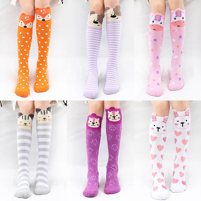 Baby Girls Knee High Long Socks Cotton Breathable Stripe Soft Kids Sock Children Long Tube Socks