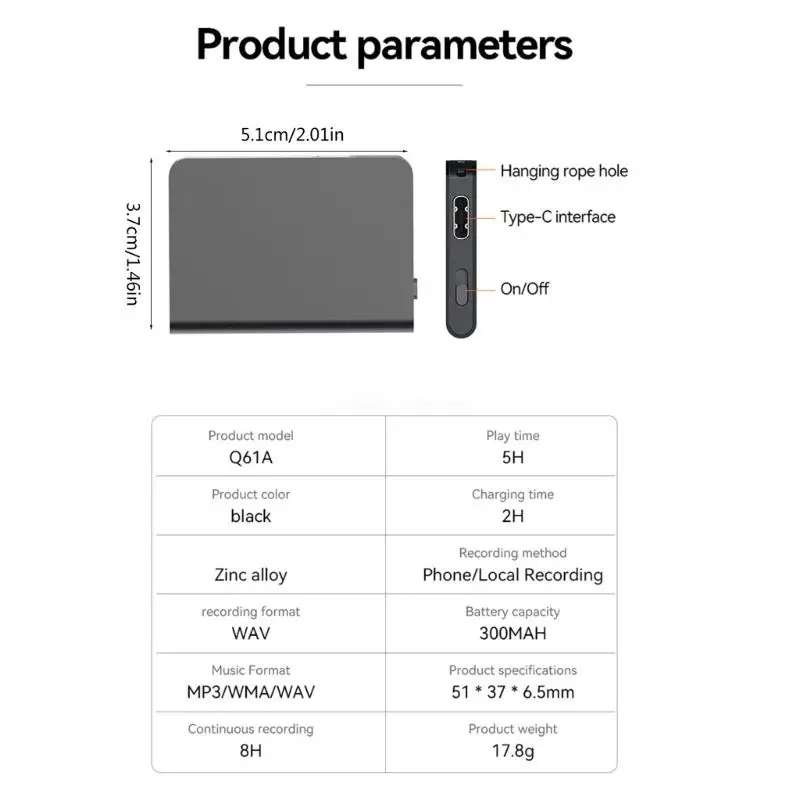 Беспроводной диктофон слуховой с воспроизведением звука портативный для