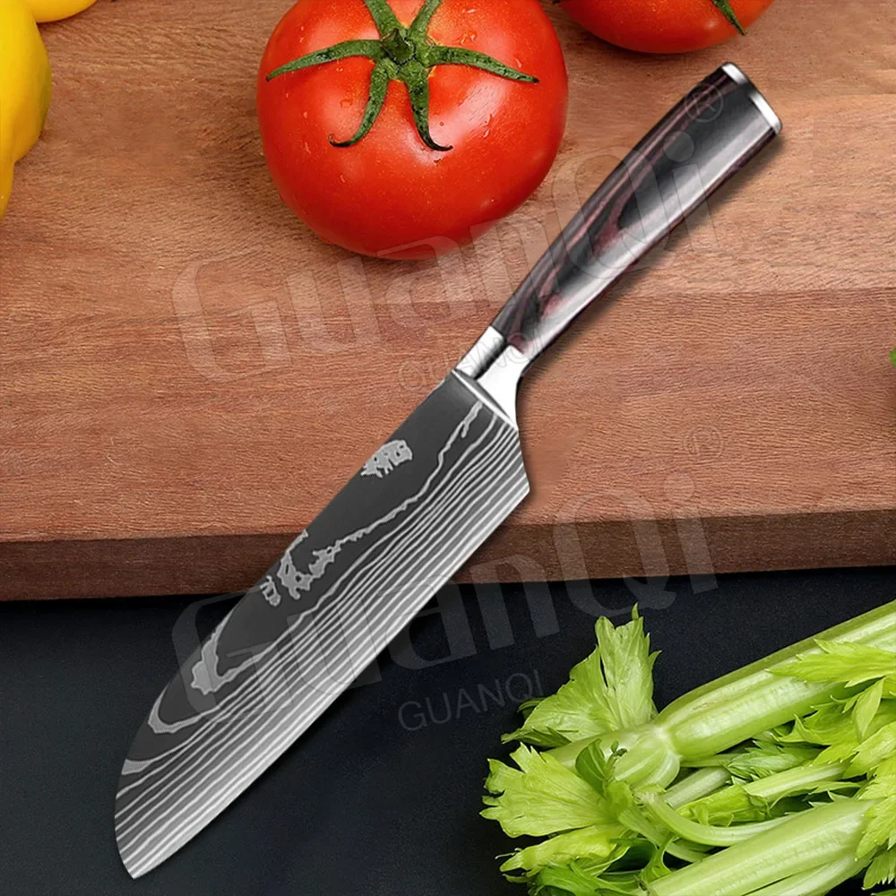 7-дюймовые кухонные дамасские японские ножи шеф-повара из высокоуглеродистой
