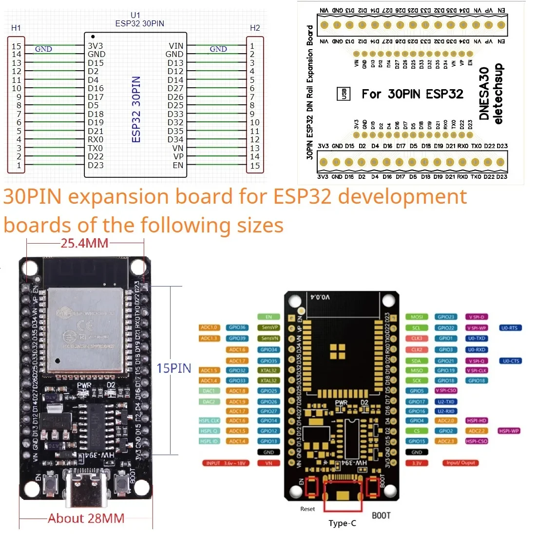 Плата расширения для монтажа на Din-рейку 30PIN 38PIN ESP32 умного дома