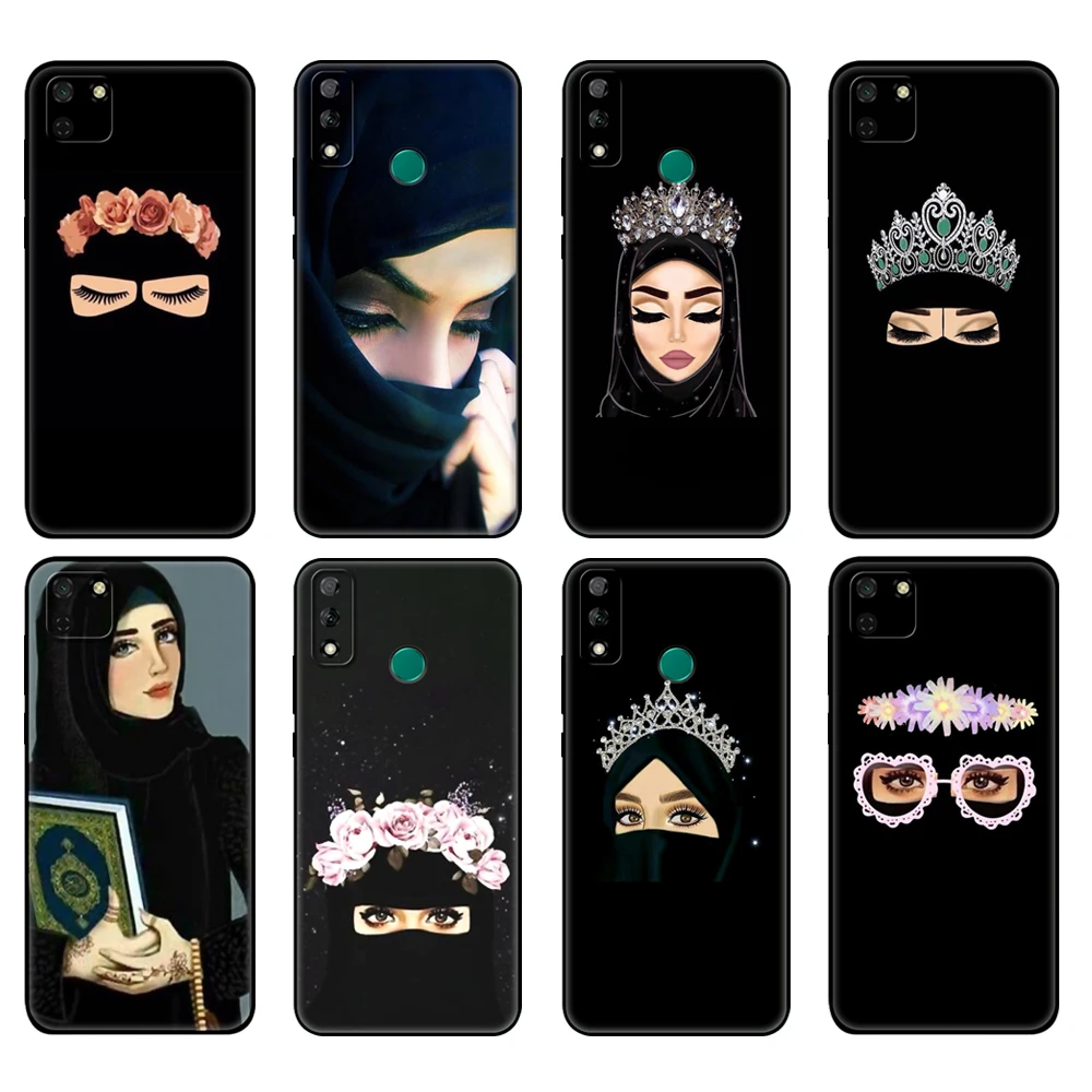 

Black tpu Case For Huawei Y9S Y6S Y8S Y5P Y7P Y8P Case For Huawei Y5 lite Prime 2018 Y6 2019 Cover Hijab Face Muslim Islamic