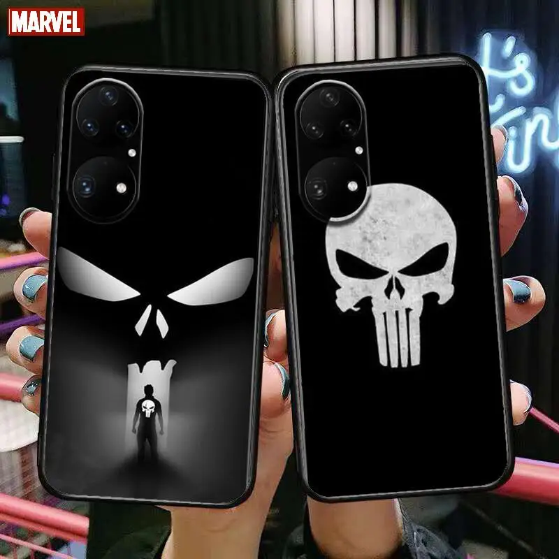 

Marvel Punisher black Phone Case For Huawei p50 P40 p30 P20 10 9 8 Lite E Pro Plus Black Etui Coque Painting Hoesjes comic fas