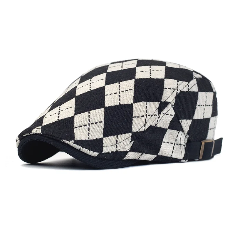 

2022 Spring Fall Men's Beret Hat Retro Plaid Herringbone Cap Forward Flat Peaked Cap Women Dailywear Sunshade Driving Hat