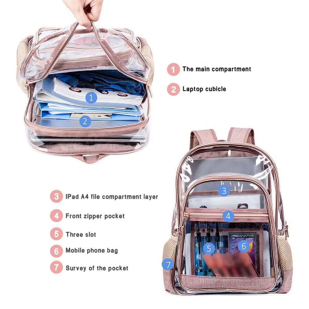 Clear Backpack, Transparent Stadium Approved Bookbag Heavy Duty See Through School Bag-Black