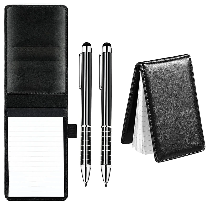 

Черный мини-блокнот из ПУ кожи для бизнеса, 2 шт., блокнот, многофункциональный блокнот с ручкой и 50 листами на подкладке