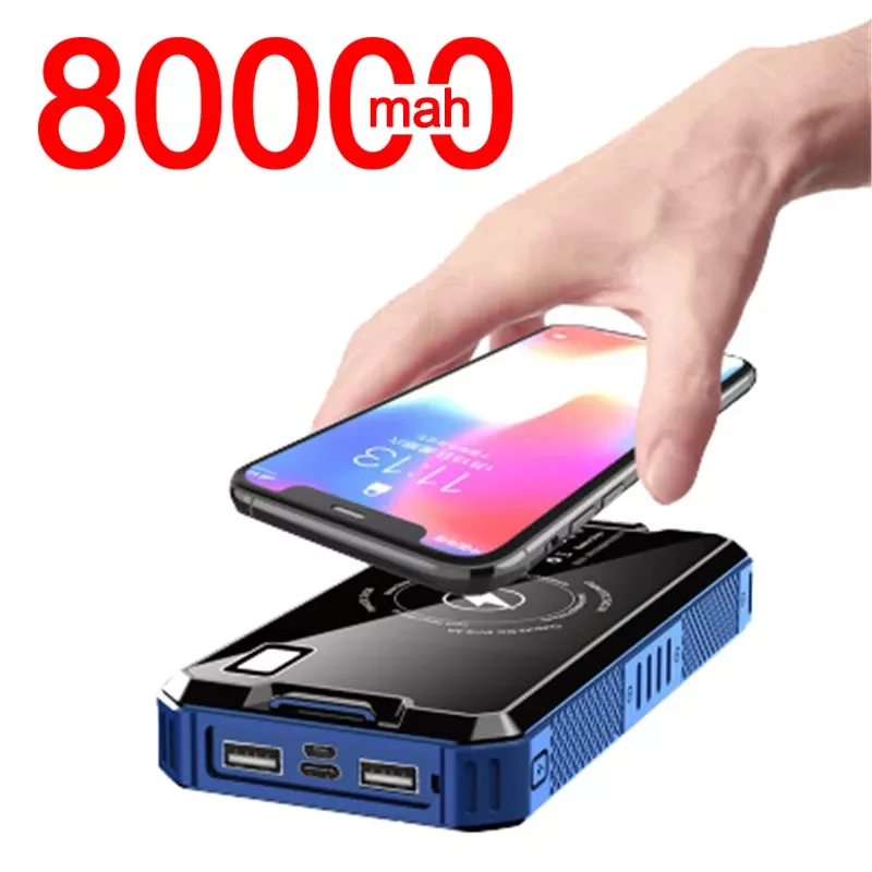 

80000mAh Solar Panel Power Bank Wireless Mobile Phone Charger Fast Charging External Battery Flashlight for iPhone Xiami