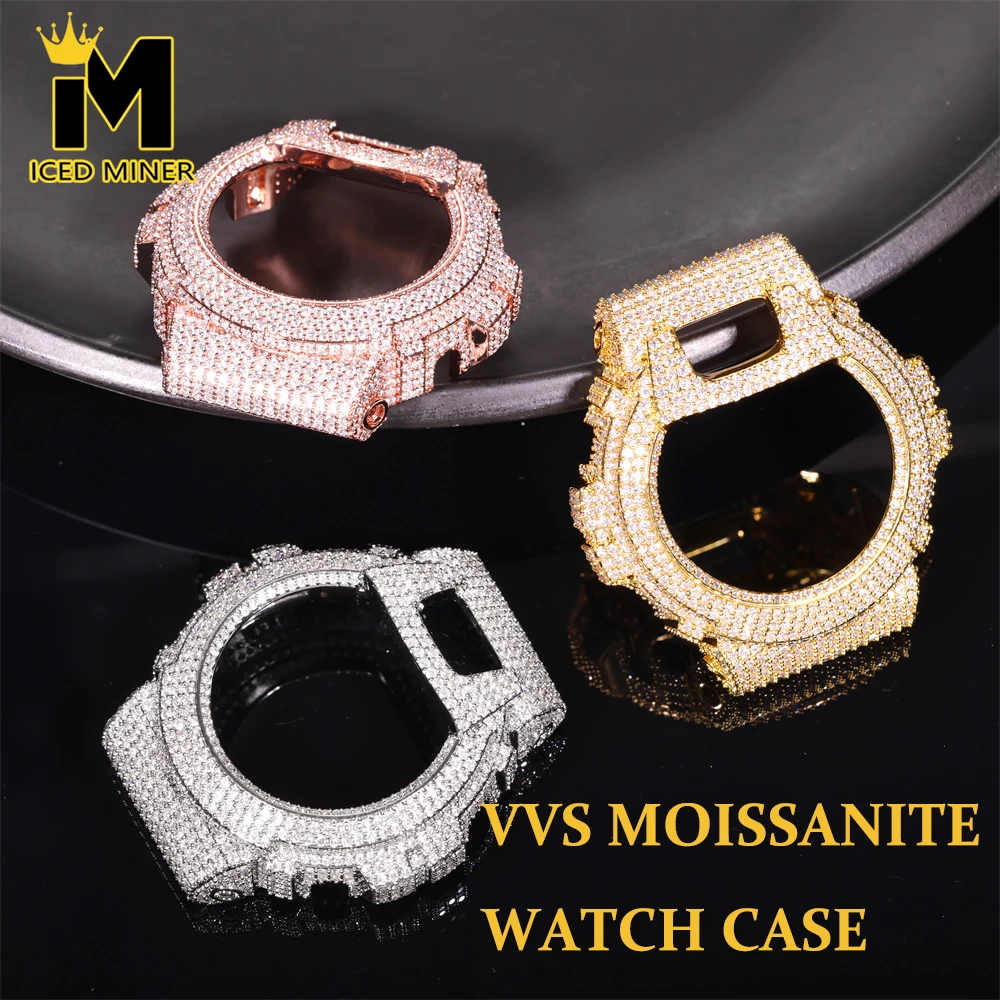 Фото Корпус для часов Icedminer VVS Moissanite для CAS** DW6900 из латуни, прошедший проверку на алмазном тестере, с сертификатом GRA, для часов с бриллиантами, бесплатная доставка №2