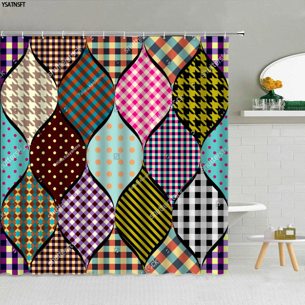 

Geometry Stripes Shower Curtain Mandala Flower Cube Dot Pattern Fabric Bathroom Supplies Hanging Curtains Decor Washable