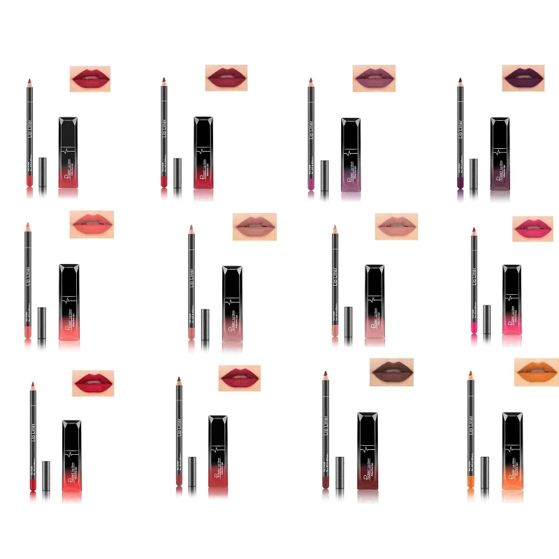 

Matte Lipstick + Matching Lip Liner Pen One Step Lips Makeup Gloss 12 Colors